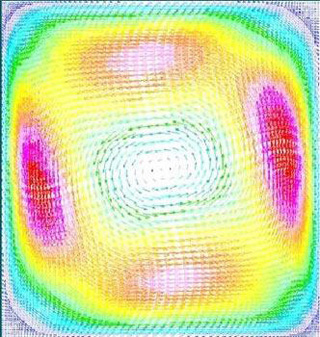 Imaging of square cavity flow field showing hot spots at the sides.