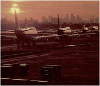 Aircraft in a queue.