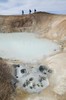 Students hiking above sulfur-encrusted geothermal Springs.