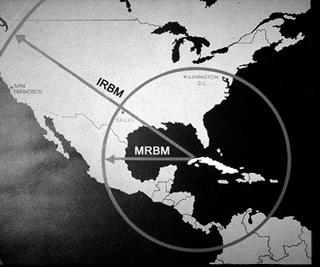 A map depicting the range of Soviet missiles from Cuba.