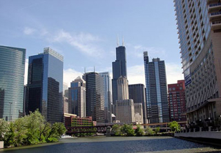 A photo of modern skyscrapers in Chicago.