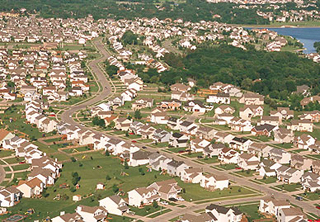 Suburban community filled with new houses.